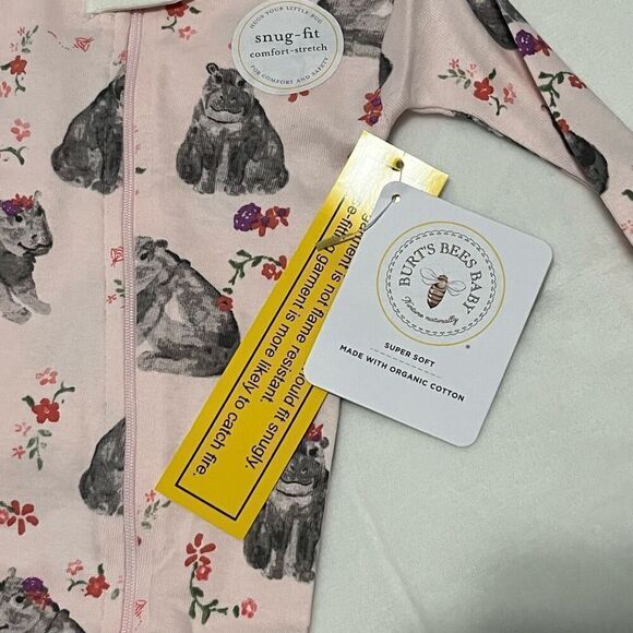 Burt’s Bees Baby Floral Hippo Romper Pajama’s  Size 18 Months - Picture 5 of 11
